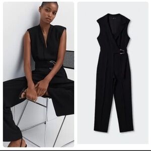 NWT MANGO gorgeous black belt wrap jumpsuit